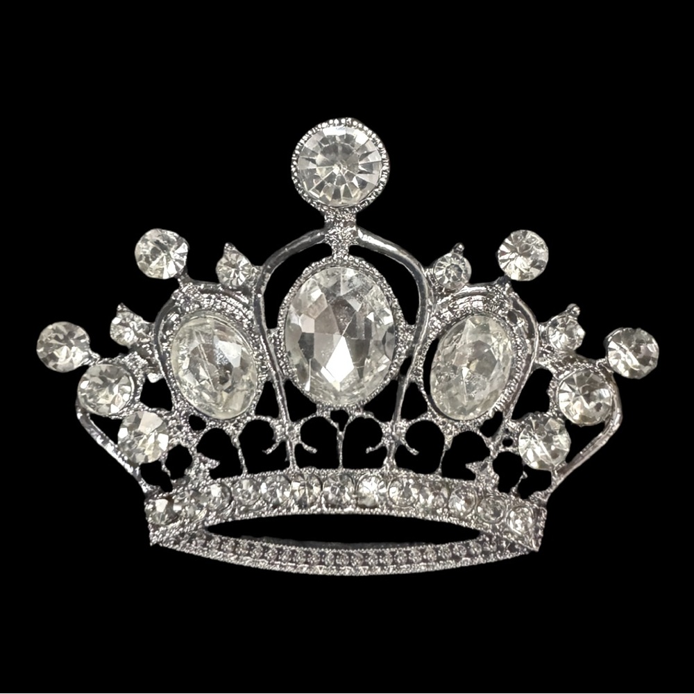 Rhinestone Silver Crown Brooch Pin